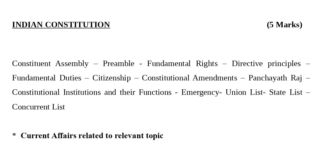 KERAL PSC SI PRELIMS SYLLABUS